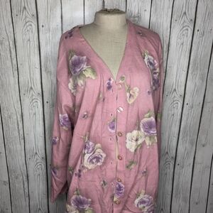 VTG Gabriella T. Italy Merino Wool Cottagecore Cardigan - Pink & Purple - 1X